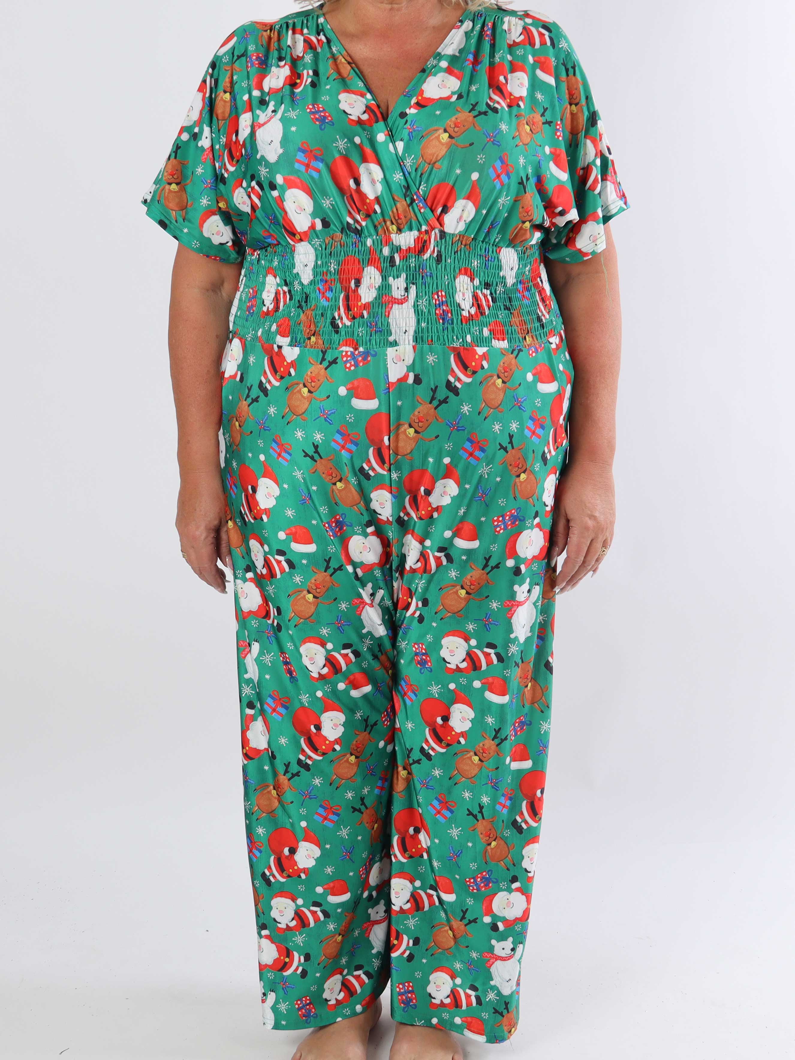 Pams Christmas Jumpsuit - Elastisk plus size buksedragt med julemotiver
